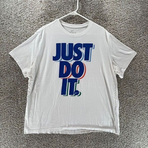 Nike Shirt Mens 2XL XXL White Just Do It Short Sleeve Streetwear Logo Athleisure - Picture 1 of 9